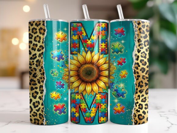 Autism Puzzle Mom Sunflower Tumbler Wrap