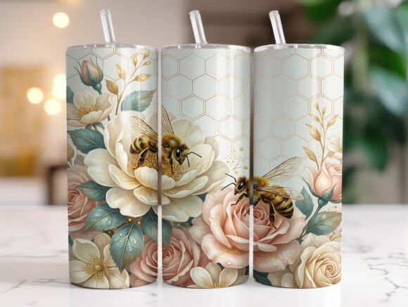 Bee Floral Honeycomb 20oz Tumbler Wrap