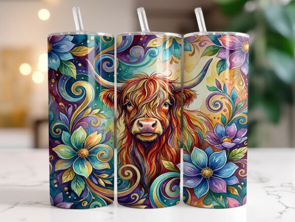 Boho Highland Cow Floral 20oz Tumbler