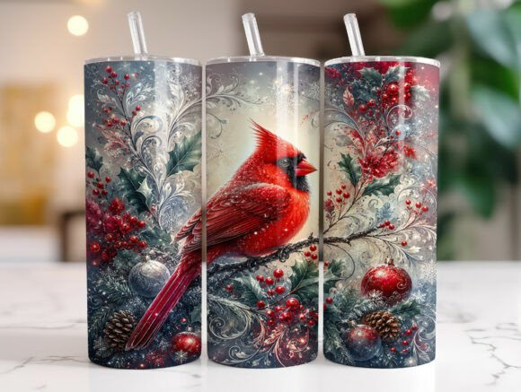 Cardinal Christmas 20oz Tumbler Wrap PNG