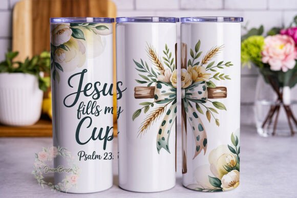 Christian Cross Floral 20oz Tumbler Wrap
