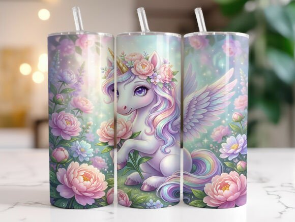 Cute Floral Unicorn Skinny Tumbler Wrap