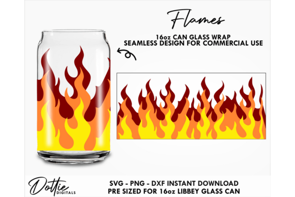 Flames Fire 16oz Glass Can Wrap SVG