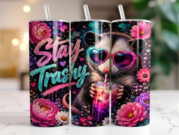 Floral Opossum Quote 20 Oz Tumbler Wrap