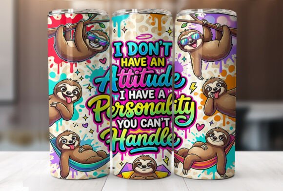 Funny Sloth Quote 20oz Tumbler Wrap PNG