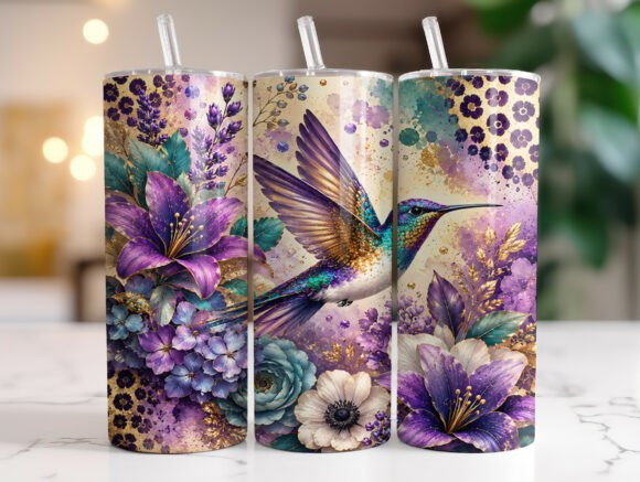 Hummingbird Floral Purple Tumbler Wrap