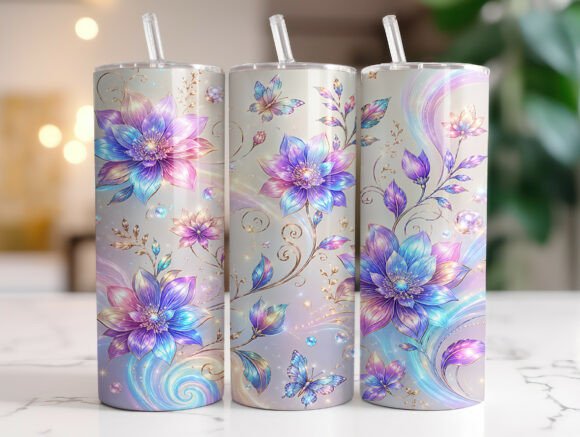 Iridescent Floral Butterfly Tumbler Wrap