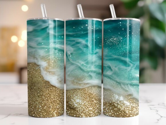 Luxury Ocean Gold Glitter Tumbler Wrap