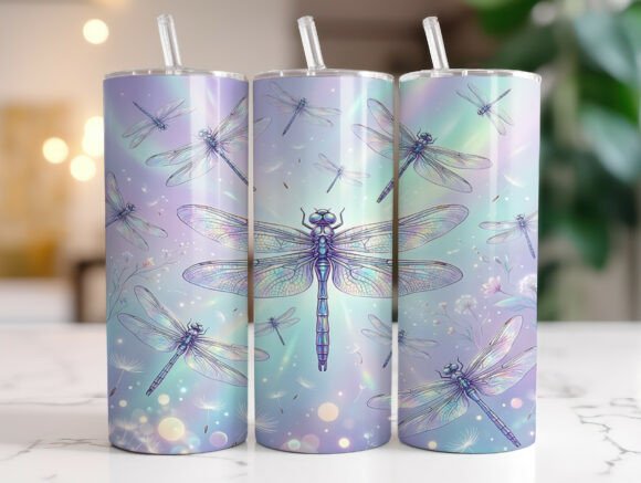 Pastel Iridescent Dragonfly Tumbler Wrap