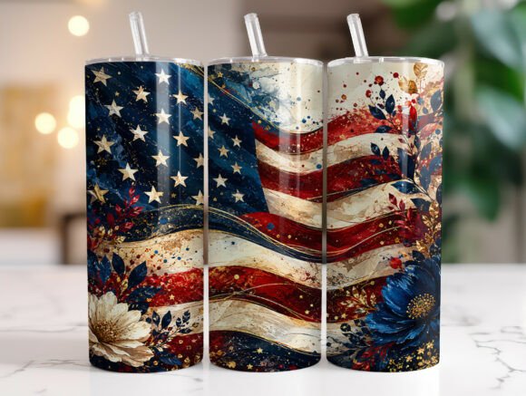 Patriotic American Flag Floral Tumbler