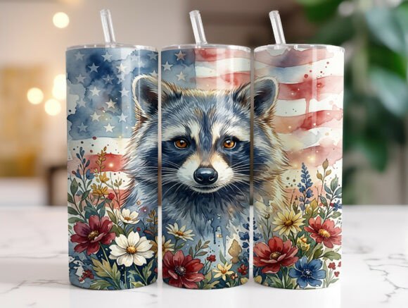 Patriotic Raccoon 20oz Tumbler Wrap PNG