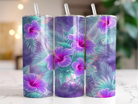 Purple Hibiscus Floral 20oz Tumbler Wrap