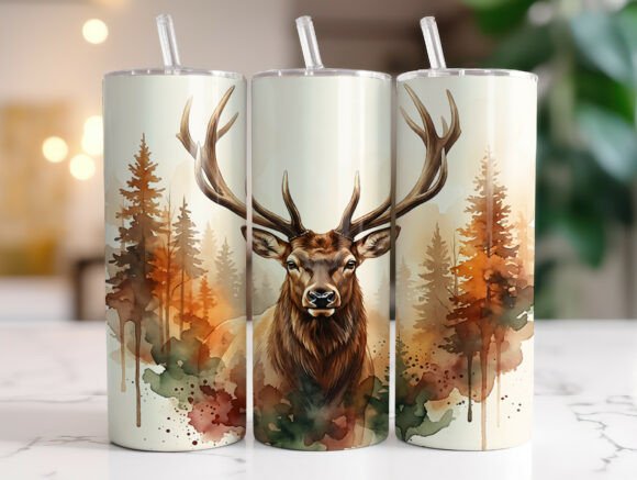 Rustic Deer Forest Watercolor Tumbler