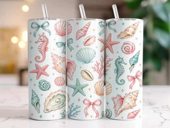 Seashell Seahorse Coastal Tumbler Wrap