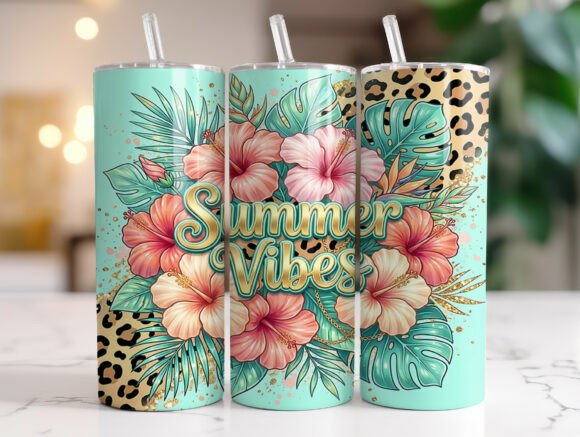 Summer Vibes Hibiscus Leopard Tumbler