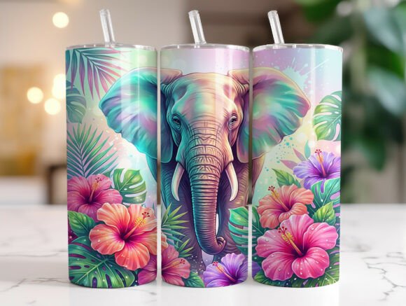 Tropical Elephant Hibiscus 20oz Tumbler