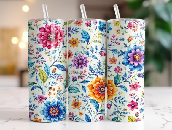 Vibrant Floral 20oz Tumbler Wraps PNG