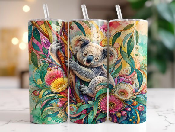 Whimsical Koala Floral 20oz Tumbler Wrap