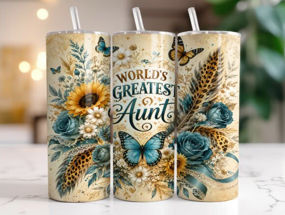 Worlds Greatest Aunt Floral Tumbler Wrap